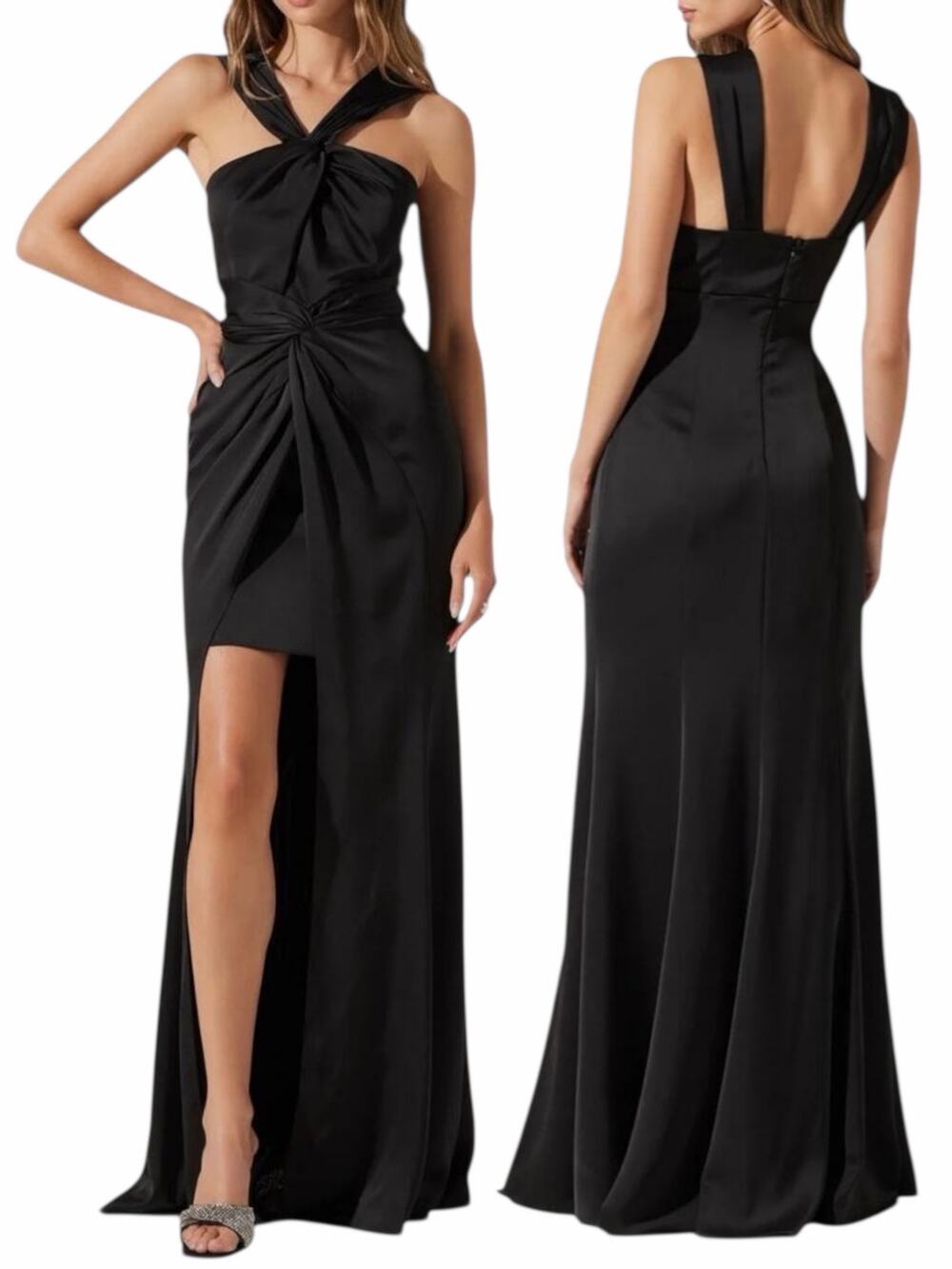 ASTR Georgiana Halter Neck Maxi Dress Black Satin Size S